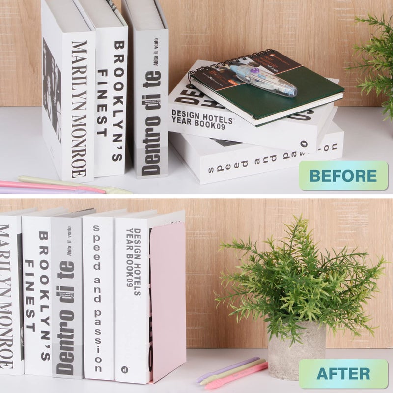 Zyners Metal Bookends,4 Pairs/8 Pieces Heavy Duty Bookends for Shelves Heavy Books, Anti-Slip Design Book Stopper for Magazines, DVDs, Kids, Girls(8 x 5.3 x 4 inches) - Image 5